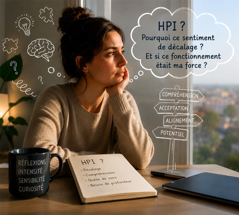 Adulte s'interrogeant sur son profil de Haut Potentiel Intellectuel (HPI) et son sentiment de décalage à Nice