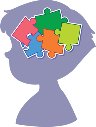 Illustration d'un bilan neuropsychologique : une main de psychologue complète un puzzle formant une tête d'enfant, symbolisant la compréhension des fonctions cognitives.