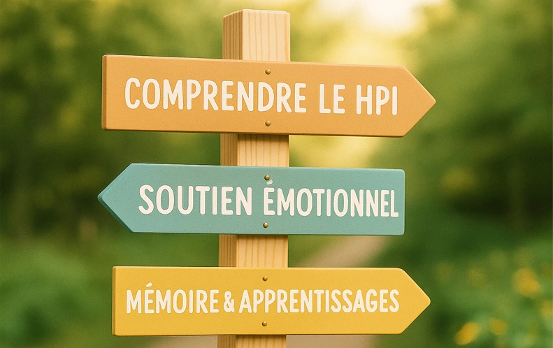 Panneau d'orientation symbolisant le choix du bon bilan (HPI, TDAH, autisme) pour un enfant, une approche sur mesure proposée par la psychologue à Nice.