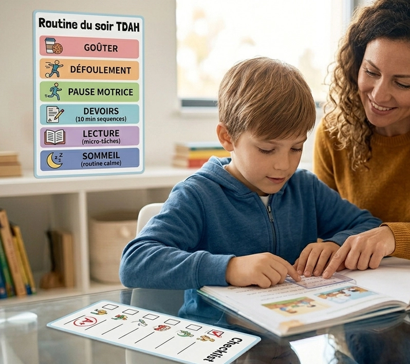 Parent accompagnant son enfant TDAH avec des outils pratiques pour réussir sa scolarité à l'école