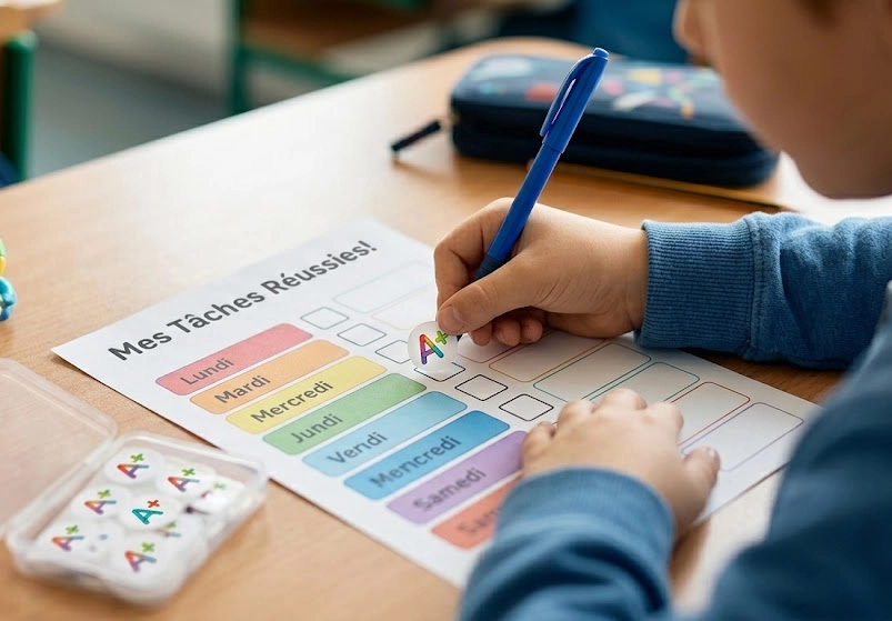 Enfant TDAH à l'école recevant des conseils pour améliorer sa concentration et sa scolarité